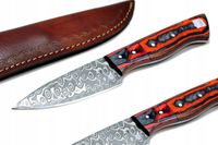 Nóż ręcznie wykonany bushcraft survival stal damasceńska skórzane etui 8675