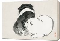 Obraz 70x50cm Black and White Puppies, Kōno Bairei Vintage do Salonu