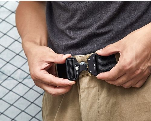 Pasek militarny wojskowy parciany taktyczny klamra QR survival 120cm czarny na Arena.pl