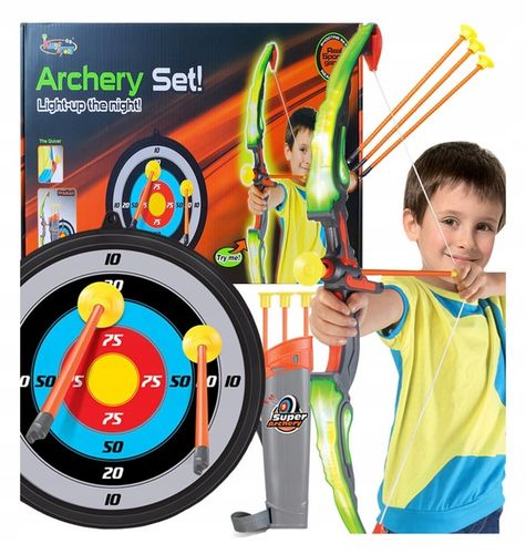 ŁUK ŚWIECĄCY LED +TARCZA DUŻY ZESTAW Z TARCZĄ DLA DZIECI STRZELANIE DO CELU na Arena.pl