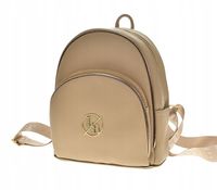 Laura Biaggi - plecak z kieszonką ciemny beż groszek złota lamówka MG293