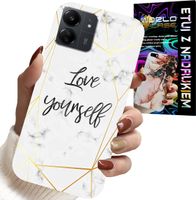 ETUI DO XIAOMI POCO C65 - BIAŁY MARMUREK W ZŁOTE RAMKI LOVE YOU