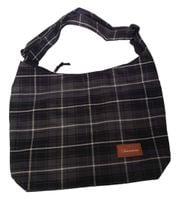 Płócienna, Kobieca Torba Na Ramię Czarna W Kratkę