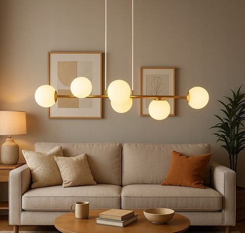 Lampa Wisząca Sufitowa Złota Żyrandol Białe Kule 6x LED E27 na Arena.pl