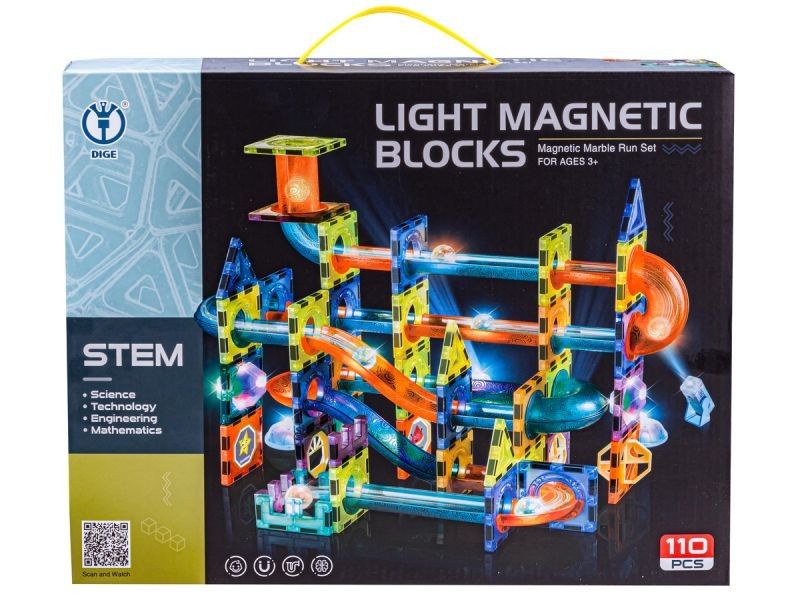 Świecące Klocki Magnetyczne, Tor Kulkowy Dla Kulek 110 Elementów Kulodrom zdjęcie 2