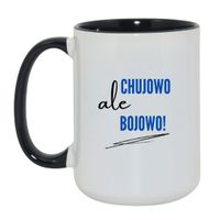 KUBEK "CHUJOWO ALE BOJOWO" Wzór - Duży Biało-Czarny 450 ml