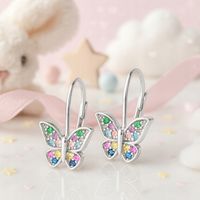 Srebrne Kolczyki 925 Kolorowe Motylki dla Dzieci