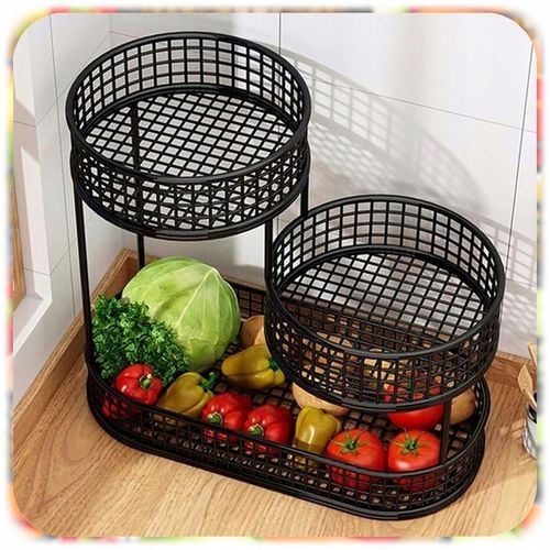 KOSZ NA OWOCE WARZYWA 3 POZIOMOWY METALOWY CZARNY KOSZYK STOJAK na Arena.pl