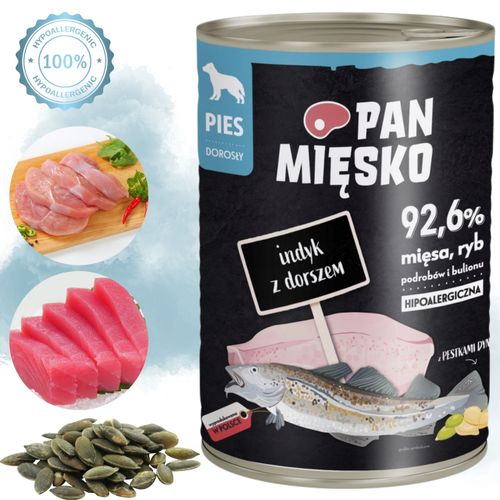 mokra karma dla psa indyk z dorszem pan mięsko hipoalergiczna premium 400g na Arena.pl