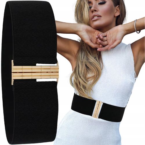 Pasek Damski Elastyczny Czarny Szeroki Sukienki Guma Talia Prosty na Arena.pl