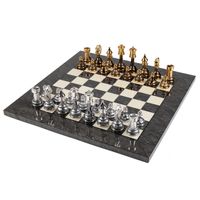 WŁOSKI ZESTAW  MOSIĄDZ/DREWNO ZŁOTO/SREBRO FANTASY + SZACHOWNICA DREWNO 42