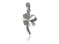 Delikatny rodowany srebrny wisiorek czterolistna koniczynka szczęścia lucky białe cyrkonie srebro 925 W0377