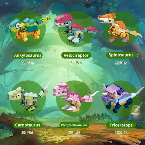 KLOCKI KONSTRUKCYJNE 12w1 DINOZAURY DINO ZABAWA KALENDARZ ADWENTOWY PREZENT na Arena.pl