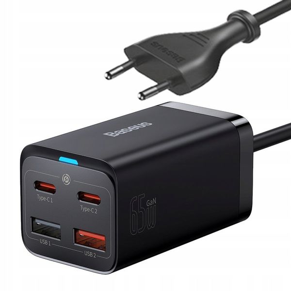 BASEUS SZYBKA ŁADOWARKA SIECIOWA GaN3 Pro 2x USB C / USB 65W MOCNY ZASILACZ zdjęcie 1