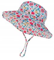 KAPELUSZ DLA DZIEWCZYNKI NA LATO LETNI REGULOWANY BIAŁY W KWIATKI 50-54CM