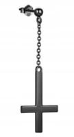 Kolczyk stalowy krzyż ODWRÓCONY 2 cm czarny na łańcuszku Punk SZTUKA