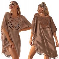 ORYGINALNA TUNIKA PLAŻOWA BOHO PAREO NARZUTKA LETNIA SUKIENKA Z HAFTEM