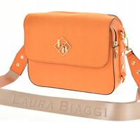 Laura Biaggi - torebka listonoszka kuferek pomarańczowy groszek zamsz JS170