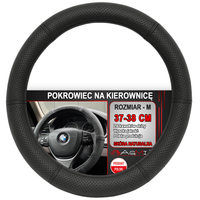 NAKŁADKA NA KIEROWNICĘ SKÓRZANA POKROWIEC CZARNA SKÓRA PERFOROWANA 37-38 CM