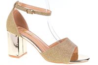 Sandały na obcasie słupku 7,5 cm. złote brokatowe Rozmiar obuwia - 39
