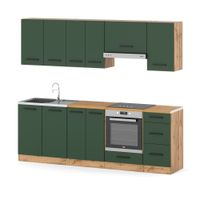 Meble Kuchenne Z Blatem Pojemna 2.4m Modułowy Zestaw Wotan Butelkowa Zieleń
