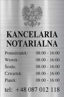 Tabliczka Grawerowana Kancelaria Notarialna godziny otwarcia SREBRNA 40x30