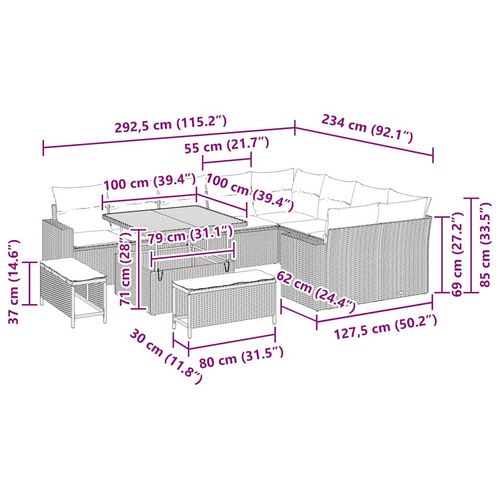 Zestaw Sof na Ogród 12 pcs Szary polirattan na Arena.pl