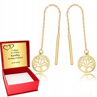 Złote Kolczyki 333 Wiszące Drzewa Drzewka Przeciągane Kobiet prezent Grawer