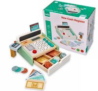 LELIN KOLOROWA KASA FISKALNA DREWNIANA SKANER BANKNOTY KARTA DLA DZIECI 3+