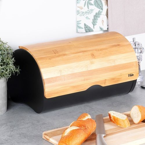 Chlebak Czarny Metalowy Bambusowy Pojemnik Kuchenny na Pieczywo Chleb na Arena.pl