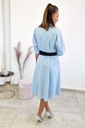 Błękitna Trapezowa Sukienka z Dekoltem V UNI na Arena.pl