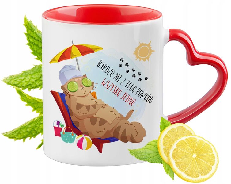 Kot Kotki Kubek Czerwony Z Uszkiem W Kształcie Serca Na Prezent zdjęcie 1