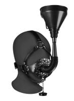 Open Mouth Gag Head Harness with Funnel   Black
