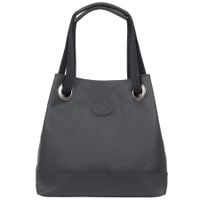 VERA PELLE torebka skórzana shopper z parcianymi rączkami V528 c.szara