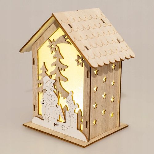 Lampion adwentowy drewniany na roraty z latarenką LED domek podświetlany 16 na Arena.pl