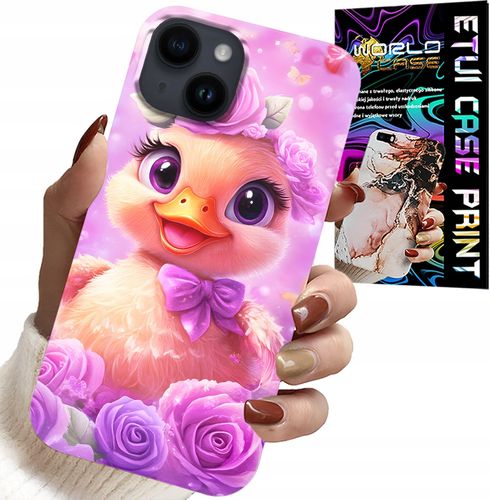 ETUI DO IPHONE 15 - SŁODKA KACZUCHA, KACZKA NA RÓŻOWYM TLE na Arena.pl