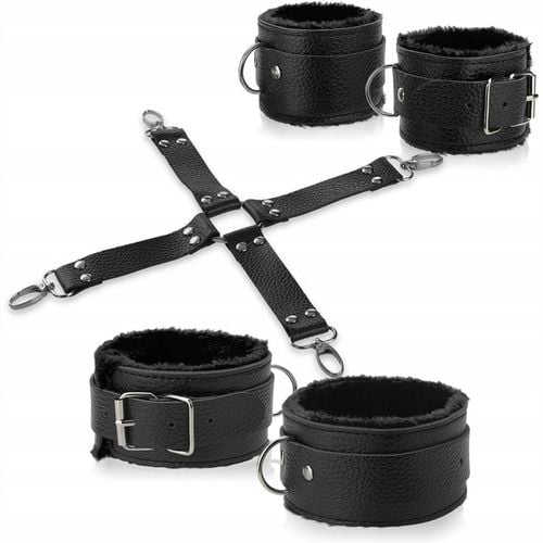 ZESTAW DO KRĘPOWANIA - KAJDANKI NA RĘCE I NOGI Z PASKAMI ŁĄCZĄCYMI - BDSM na Arena.pl