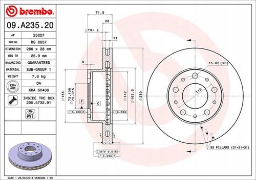 TARCZA HAM PRZOD 280X28 V BREMBO na Arena.pl