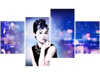 OBRAZ USTA AUDREY HEPBURN PANORAMA MIASTA NIEBIESKI