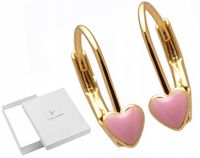 Złote Kolczyki dla Dziewczynki Dziecięce Kształt Serce Różowe Małe Colibra