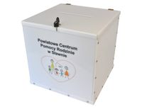 Urna skarbonka puszka skrzynka na dokumenty z LOGO 45x45x45 cm plexi