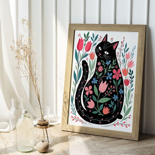 Plakat ilustracja kot w kwiatach 50x70 cm na Arena.pl