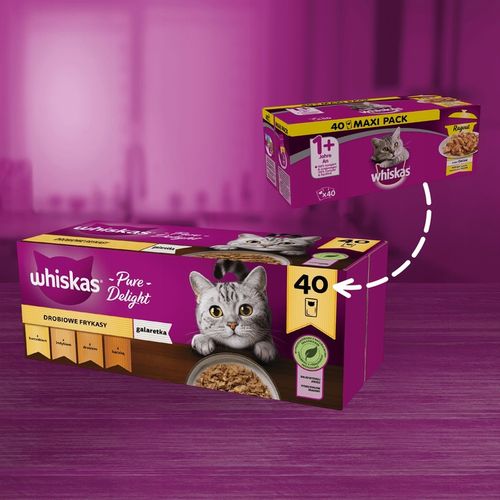 WHISKAS mokra karma dla kota kurczak indyk drób kaczka w galaretce 40x85g na Arena.pl