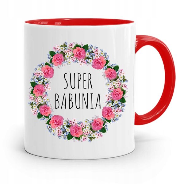 Kubek Czerwony Dla Babci Super Babunia Z Nadrukiem Ze Zdjęciem zdjęcie 1