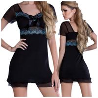 KOSZULKA NOCNA Z BŁĘKITNĄ KORONKĄ STRINGI S/M