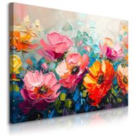 Obraz Canvas Do Salonu Kolorowe Kwiaty Malarstwo Abstrakcja 70cm x 50cm