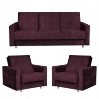 Zestaw mebli wypoczynkowy Alicja wersalka kanapa fotele  purpurowy