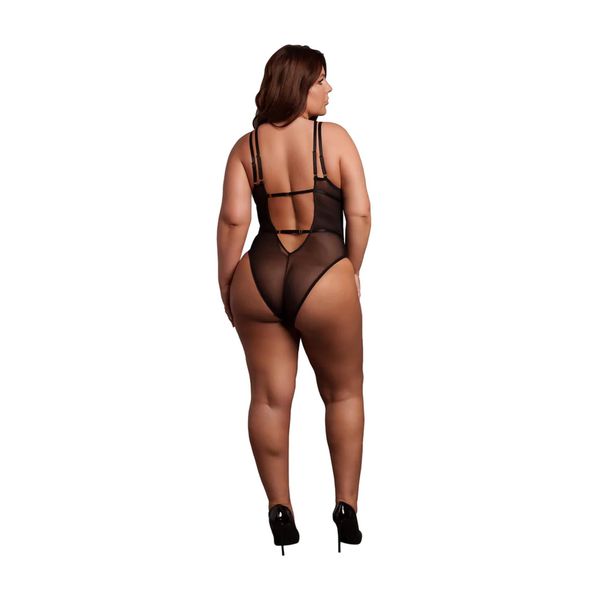 Wireless Lace Bodysuit With Adjustable Sliders - Plus Size - Black zdjęcie 4