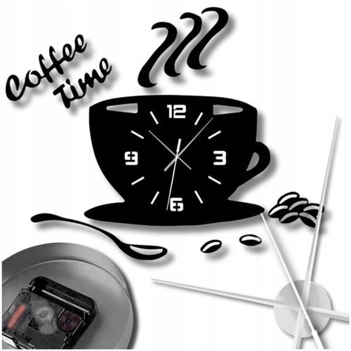 Zegar ścienny kuchenny filiżanka kawy do kuchni kawiarni czarny efekt 3D na Arena.pl