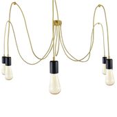 Lampa Wisząca Pająk 5 Złoto Czarny Mat Ze Złotym Przewodem E27